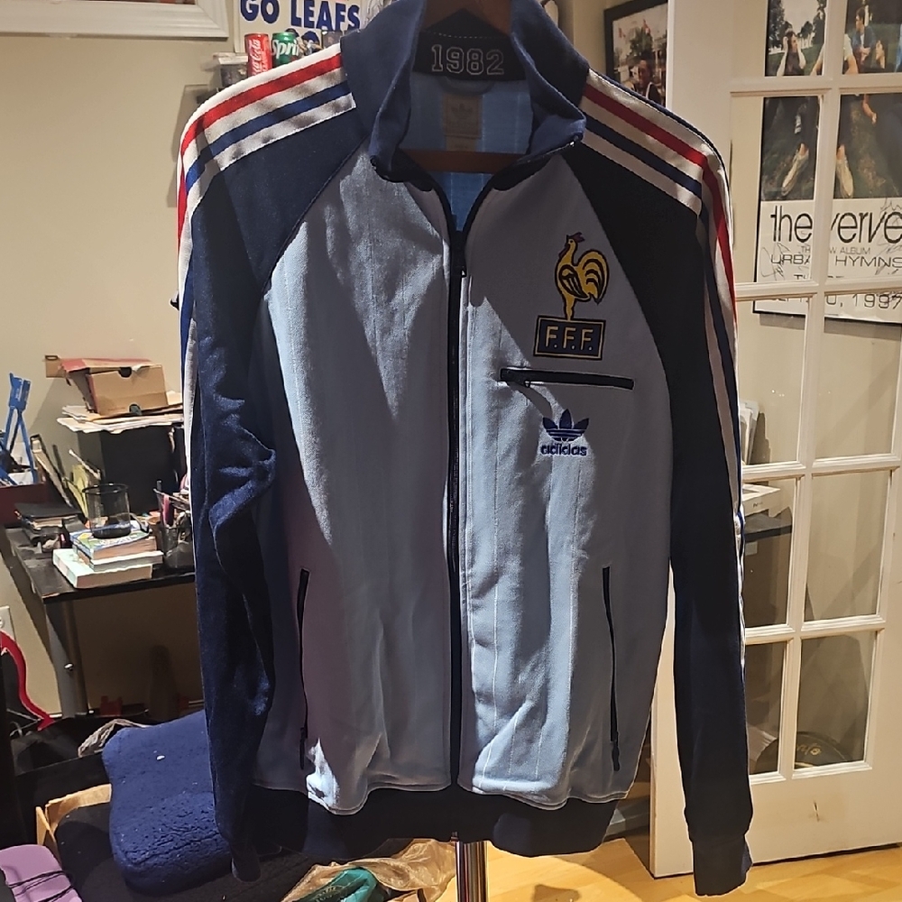 adidas Navy, Light Blue & Red F.F.F. Track Bomber Jacket
